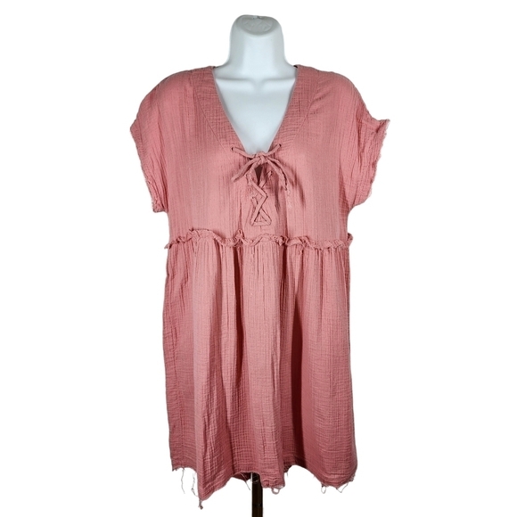 TRUE CRAFT BABY DOLL BOHO FRAYED MINI DRESS - Picture 1 of 9